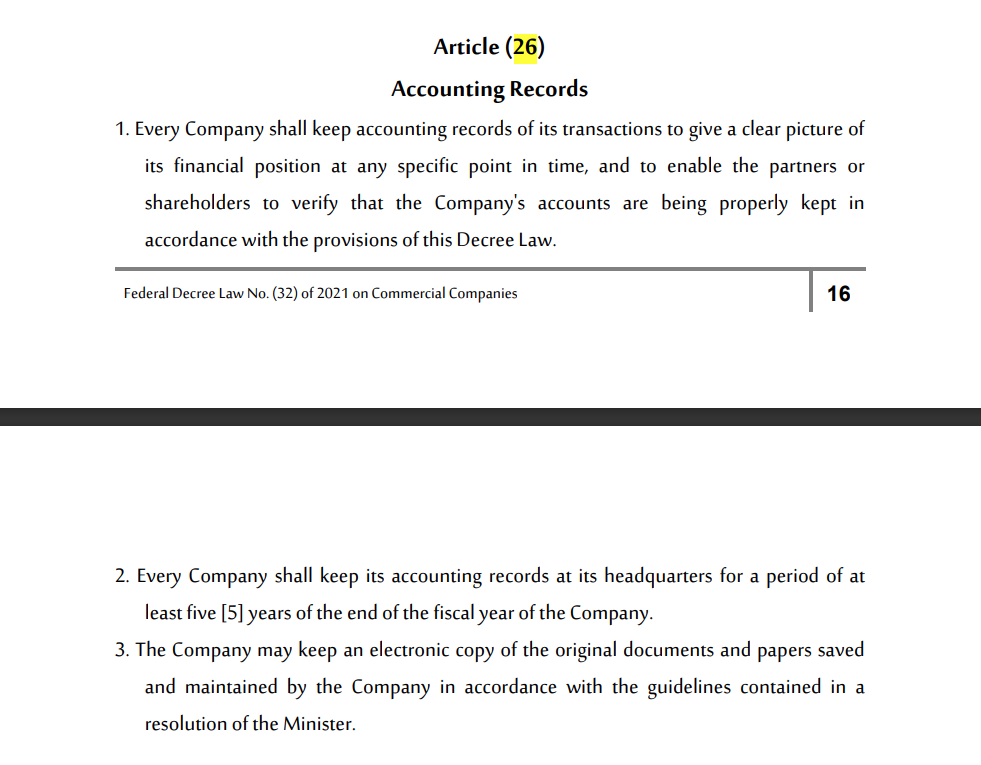 "Federal Decree Law No. (32) of 2021
on Commercial Companies | Article 26"